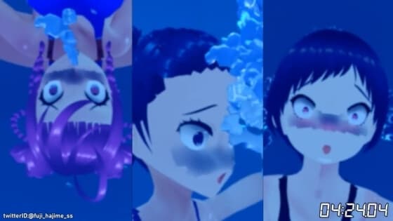 水深50mの競泳水着着用3Pセックス cover